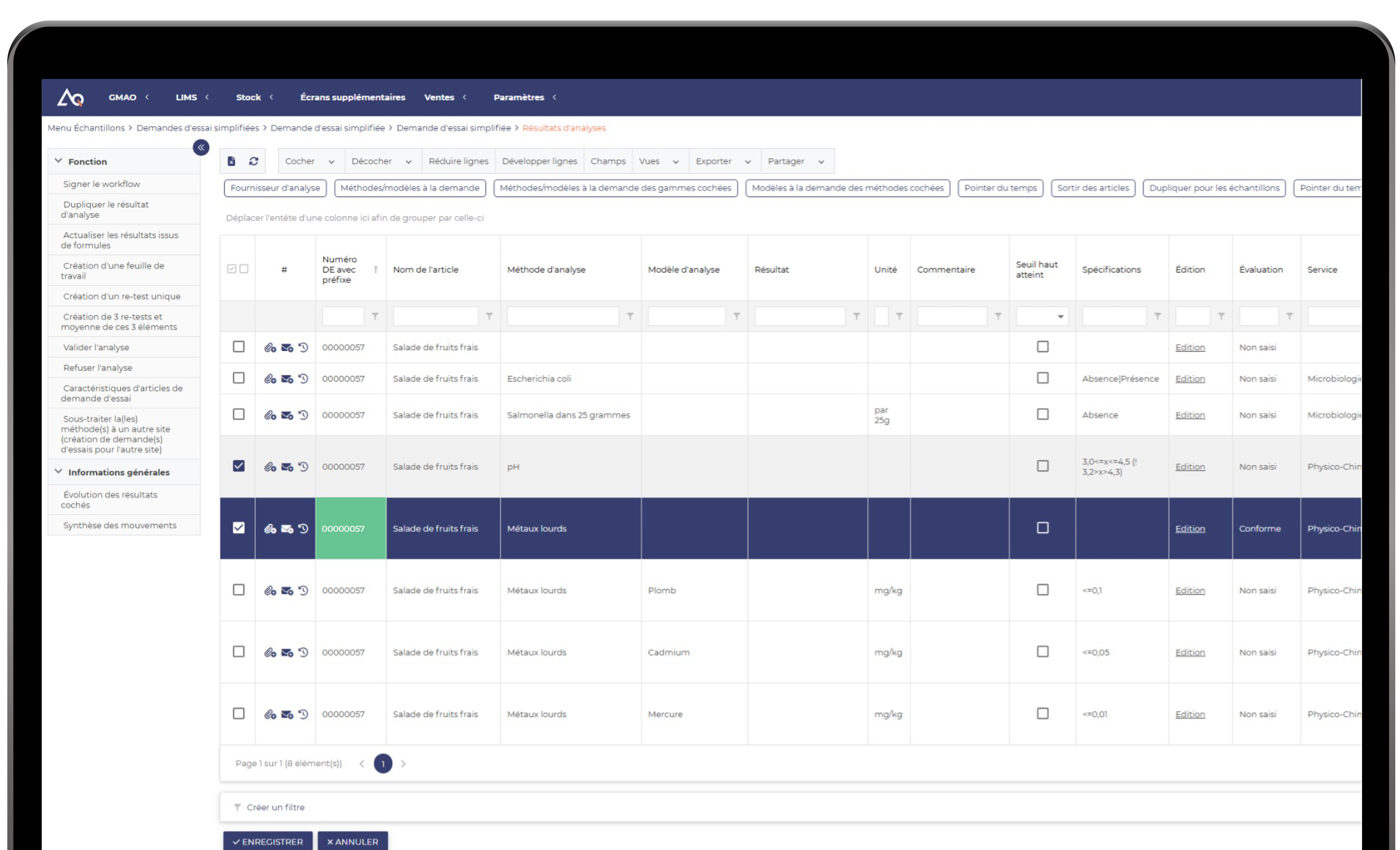 screenshot of AQ Manager LIMS
